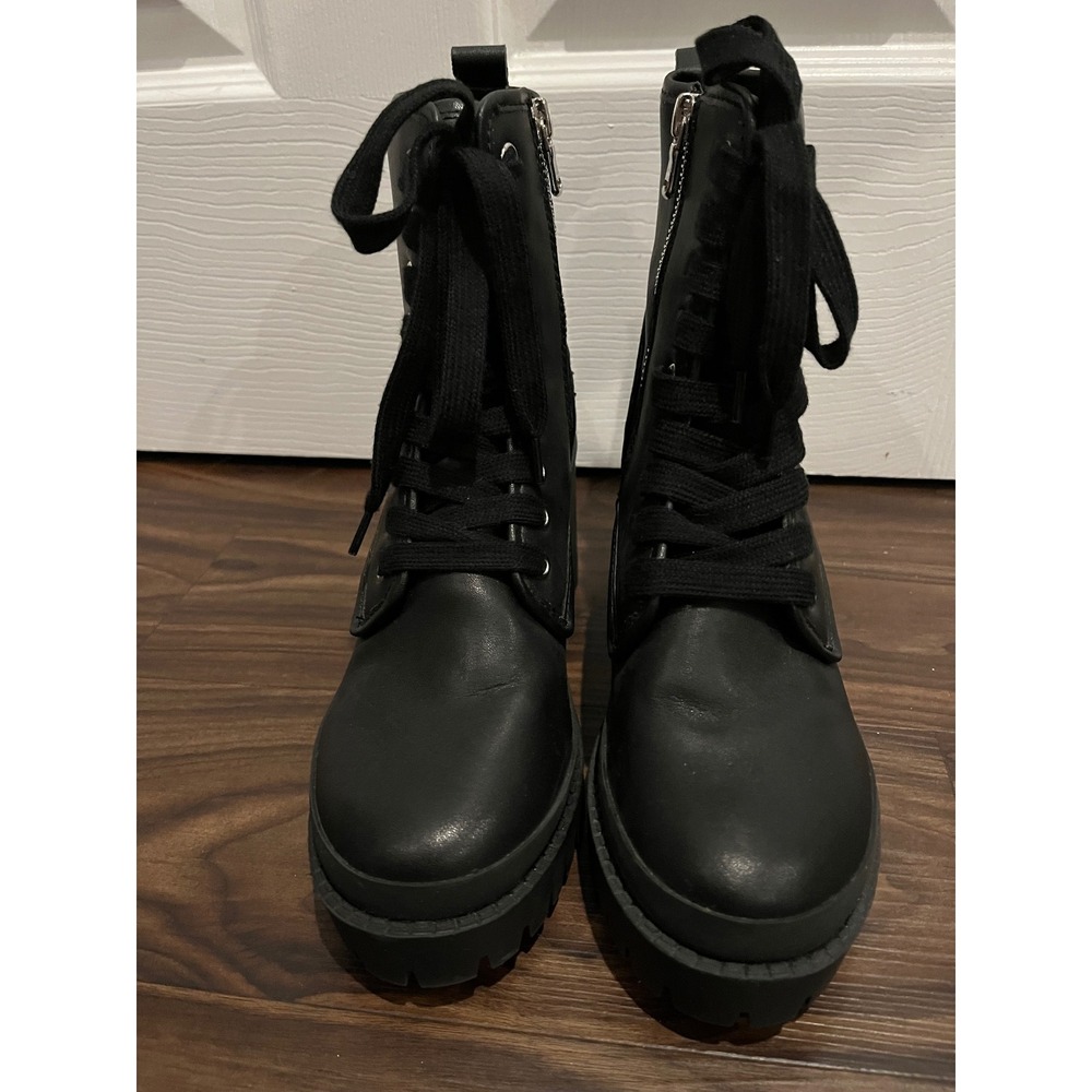 Steve Madden Bloomed Black Leather Lug Sole Combat Boots 8M BL0003S1